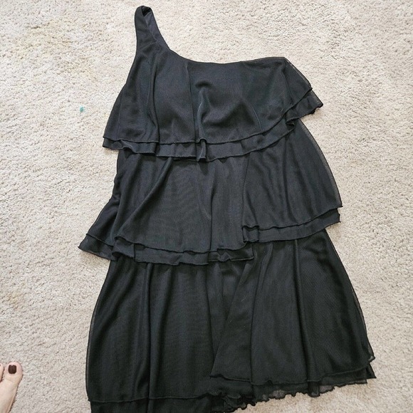 SEQUIN HEARTS Black One-Shoulder Tiered Ruffles Above Knee Dress S - Picture 1 of 9